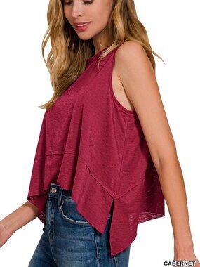 NWT Shark Bite Side Slit Sleeveless Top-Cabernet